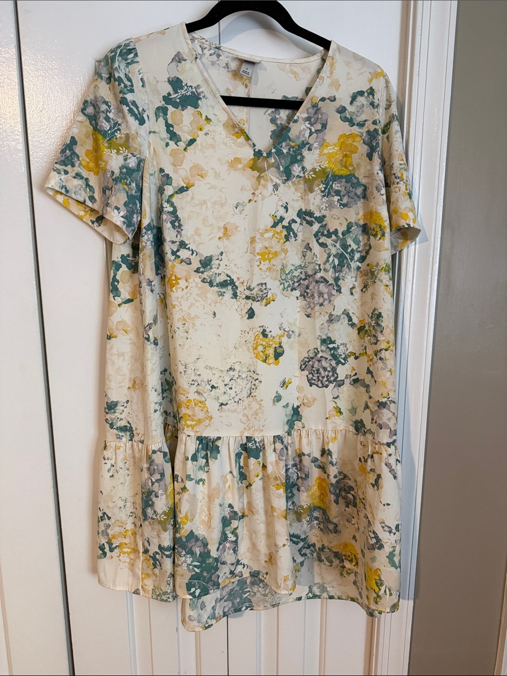 a new day Cream Floral V-Neck Dress with Green and Yellow Accents